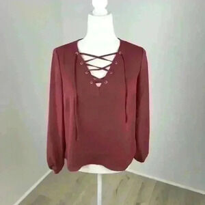 Charlotte Russe Maroon Lace Up Front Top Size XS